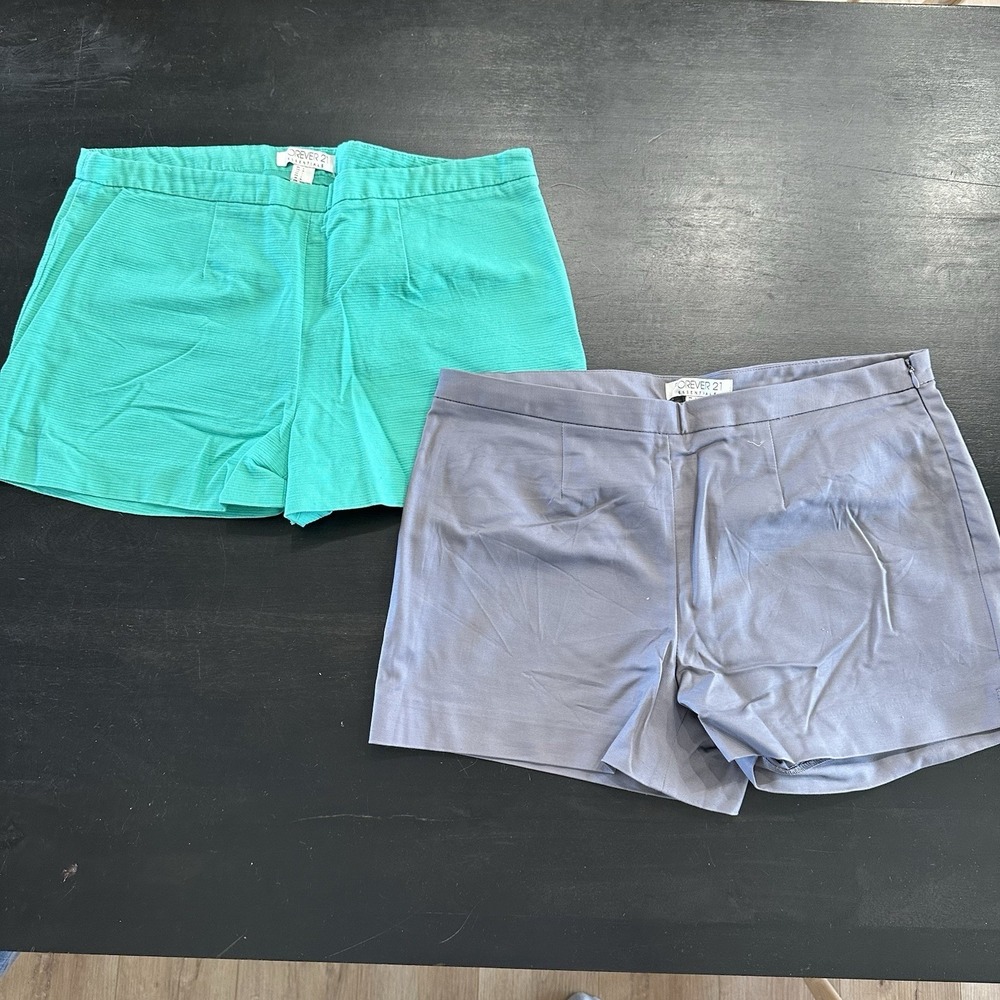VTG Y2K 2 Pair Forever 21 Women Shorts Stretch Lg Gray Turquoise Business Dressy